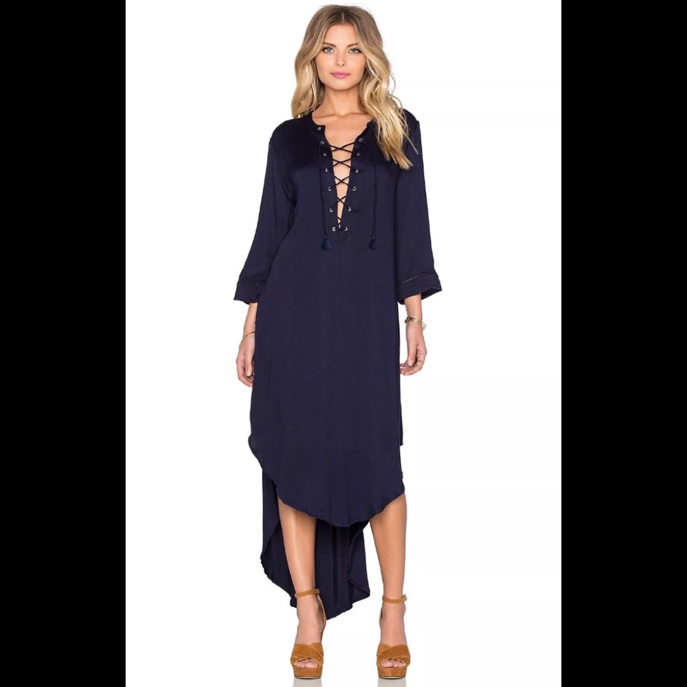 NWT FAITHFUL THE BRAND navy lace up maxi dress M